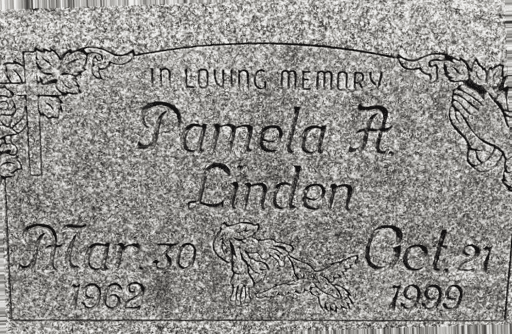Pamela A. Linden granite marker before cleaning
